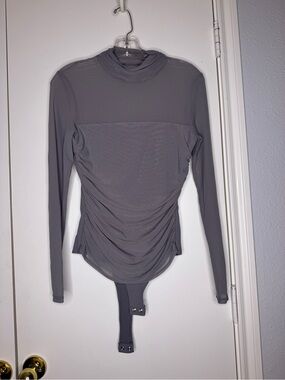 Gray Mock Neck Long Sleeve Bodysuit